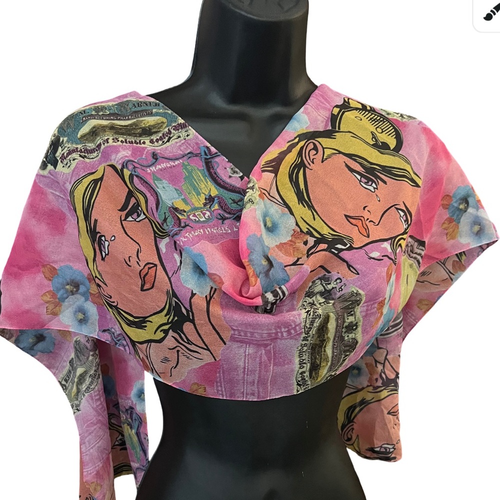 Vintage Cathay Hotels Shanghai Pink Graphic Retro Scarf w/women’s Faces Unique!